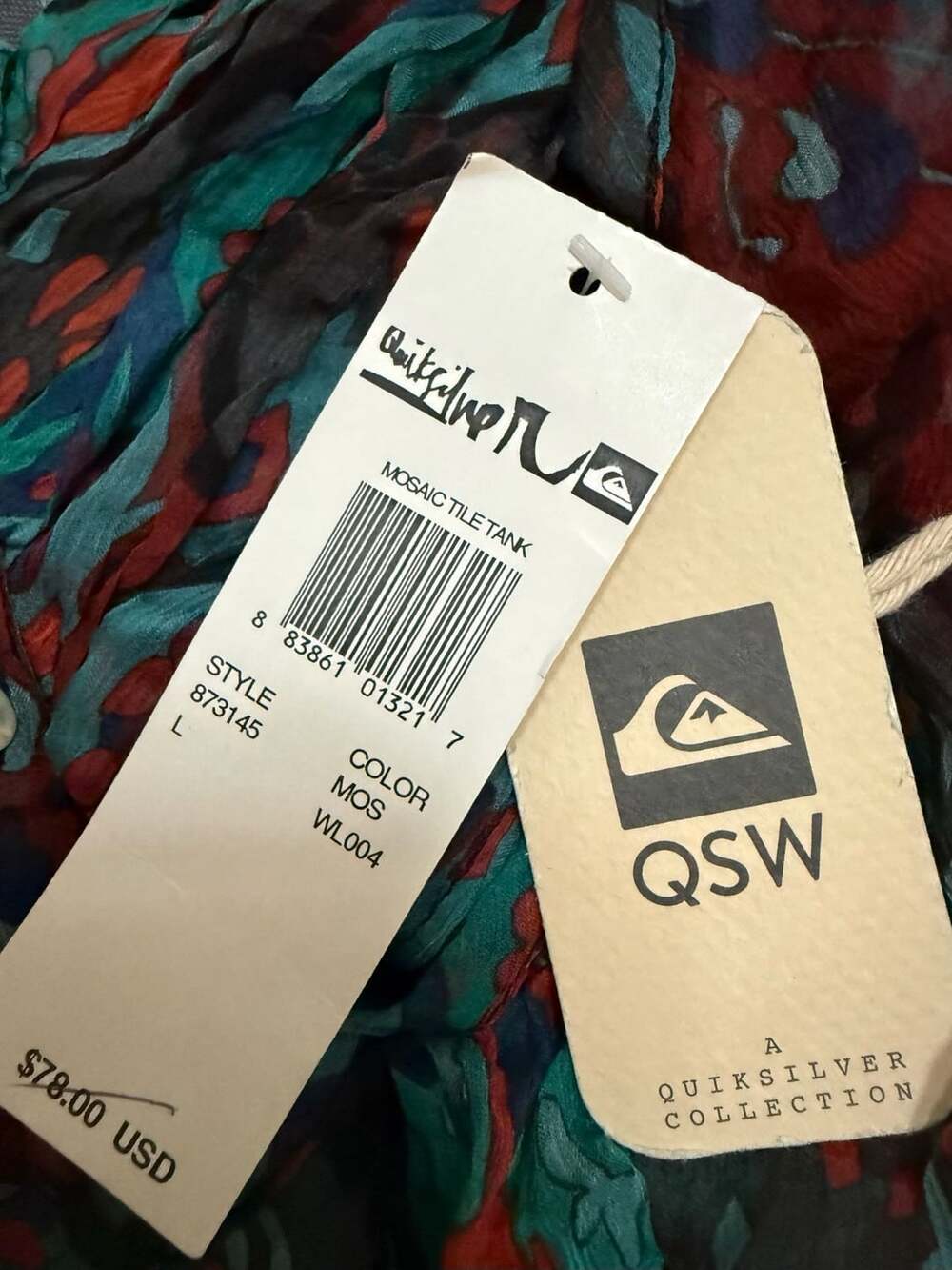 Quiksilver Mosaic Tile Tank Size L Multicolor Silk-new w tags retail $78